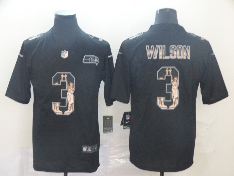 Men Seattle Seahawks #3 Wilson Black Goddess fashion Edition Nike NFL Jerseys